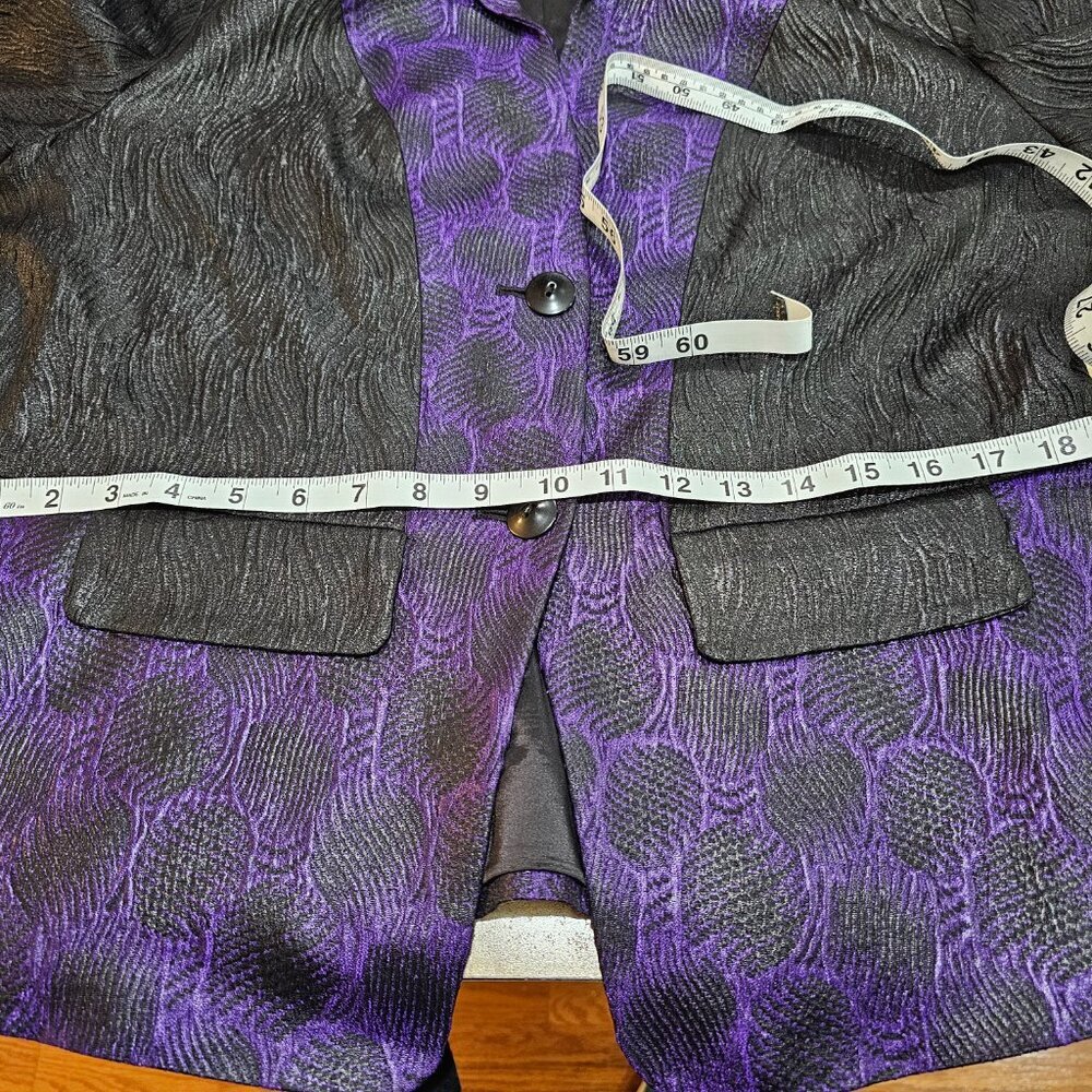 Women's Doncaster Black & Purple Dressy Ruched Blazer Jacket Size 14 - Picture 5 of 7